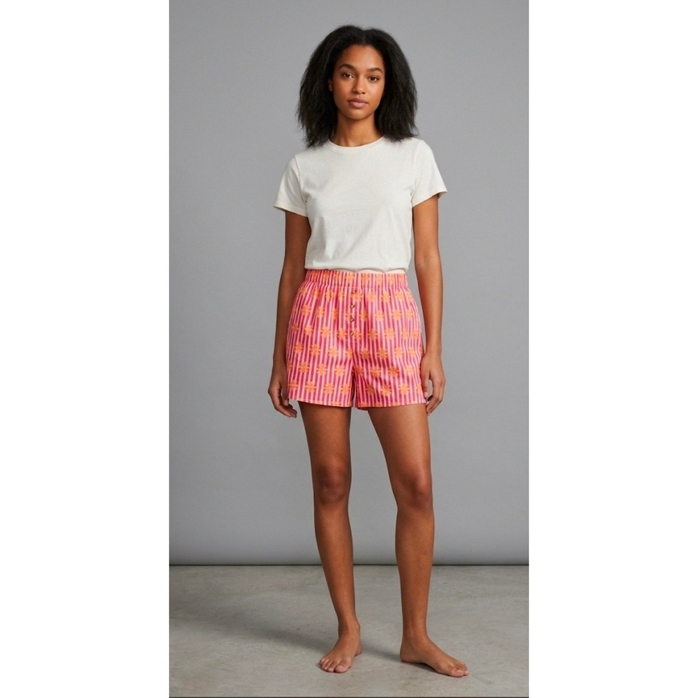 BiBi Pink Striped Skirt with Orange Daisy Print